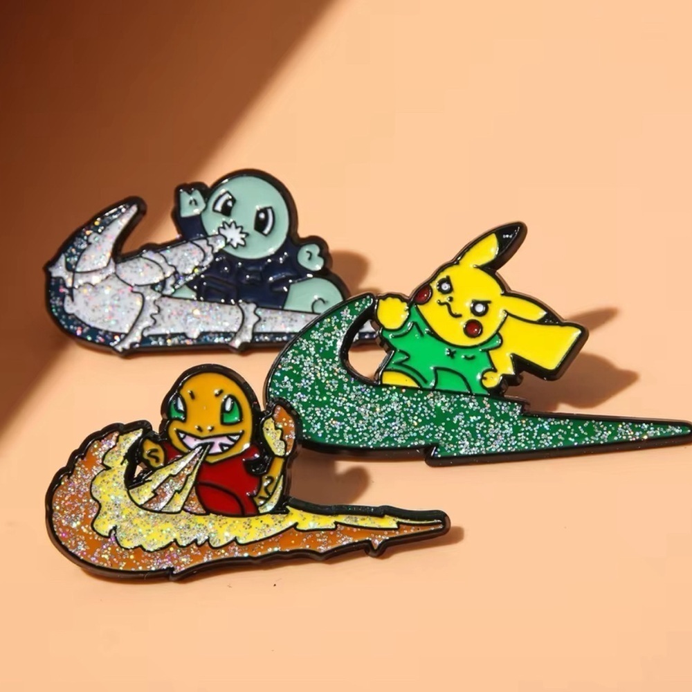 Pokemon Glittery Charmander Pikachu Squirtle Frozen Swoosh Enamel Pin Brooch 33$